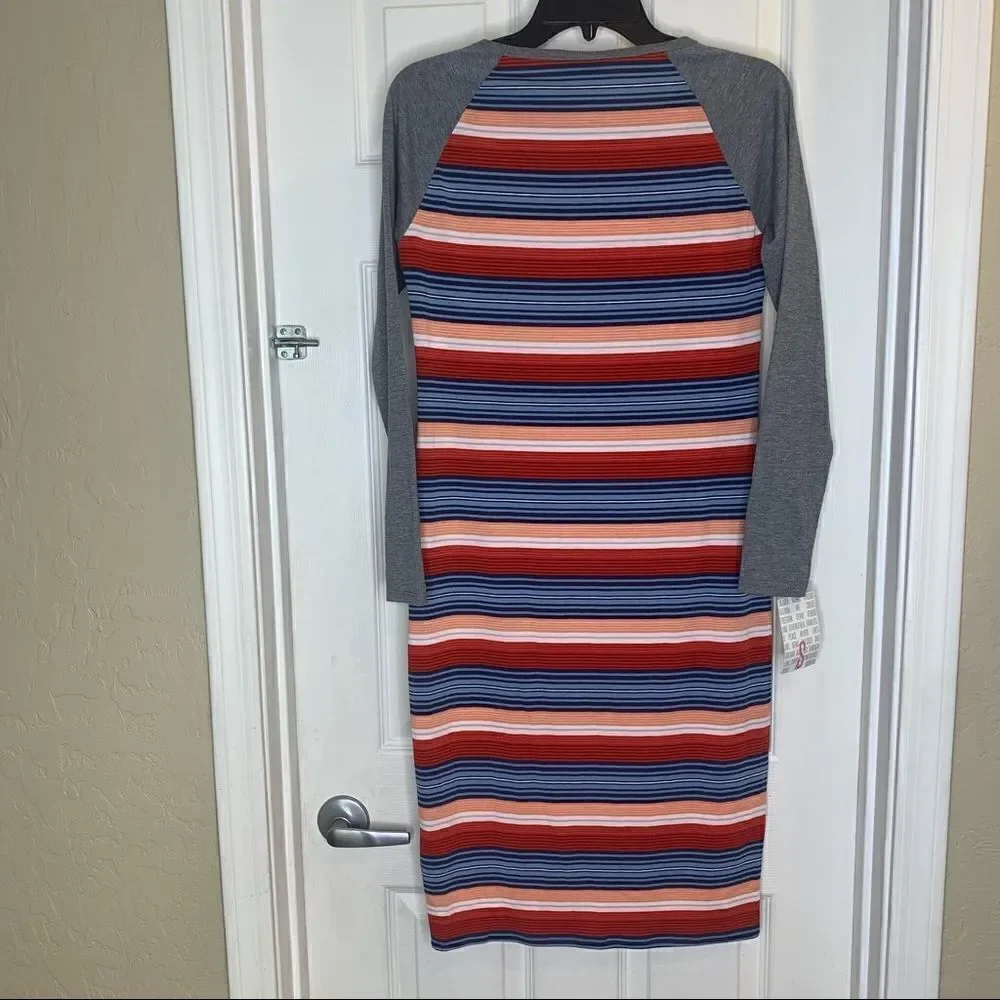 LulaRoe Debbie Multicolored Long Sleeve Striped Dress Size Small NWT